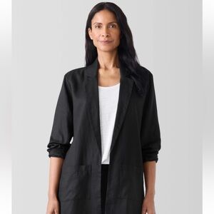 Eileen Fisher Organic Linen Long Blazer Easy Fit, Thigh Length